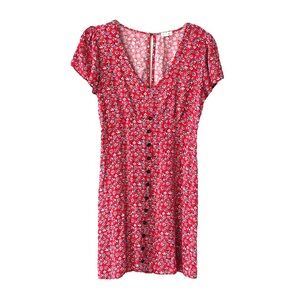 Maison + Belle Red Floral Button-Down Short Sleeve Fun Casual Dress Size Medium